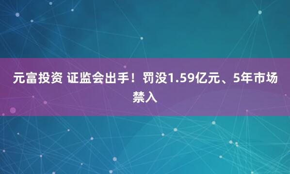 元富投资 证监会出手！罚没1.59亿元、5年市场禁入