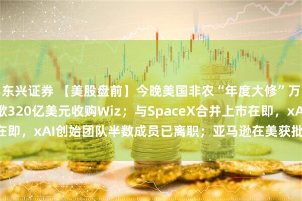 东兴证券 【美股盘前】今晚美国非农“年度大修”万众瞩目；欧盟批准谷歌320亿美元收购Wiz；与SpaceX合并上市在即，xAI创始团队半数成员已离职；亚马逊在美获批部署4500颗卫星