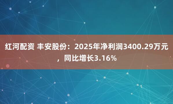 红河配资 丰安股份：2025年净利润3400.29万元，同比增长3.16%
